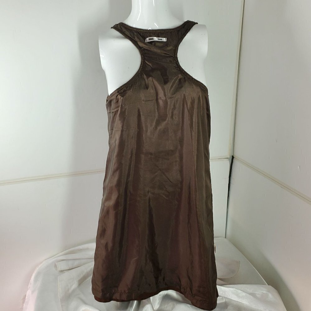 Retro Metal Embellished T Back Tunic Top Brown Microfiber Lee and Joe Womens Med - Picture 14 of 14